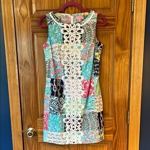 Lilly Pulitzer Blue and White Sleeveless Sheath Mini Dress